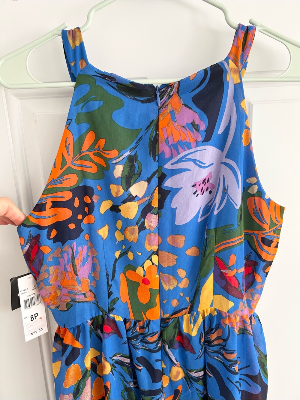 NWT Signature by Robbie Bee Vibrant Blue Multicolor Lined Chiffon Midi Dress 8P - Picture 5 of 10